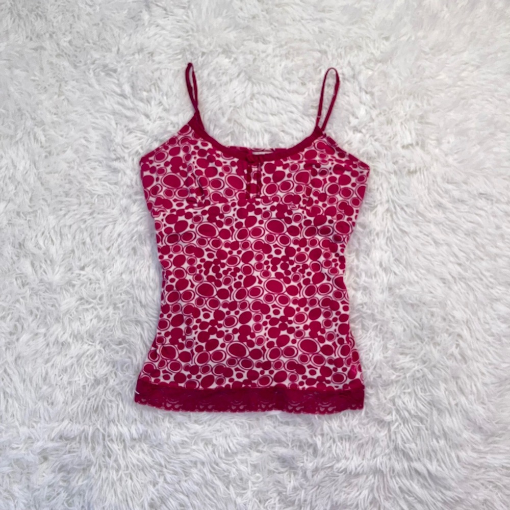y2k pink polka dot lace trim tank top large